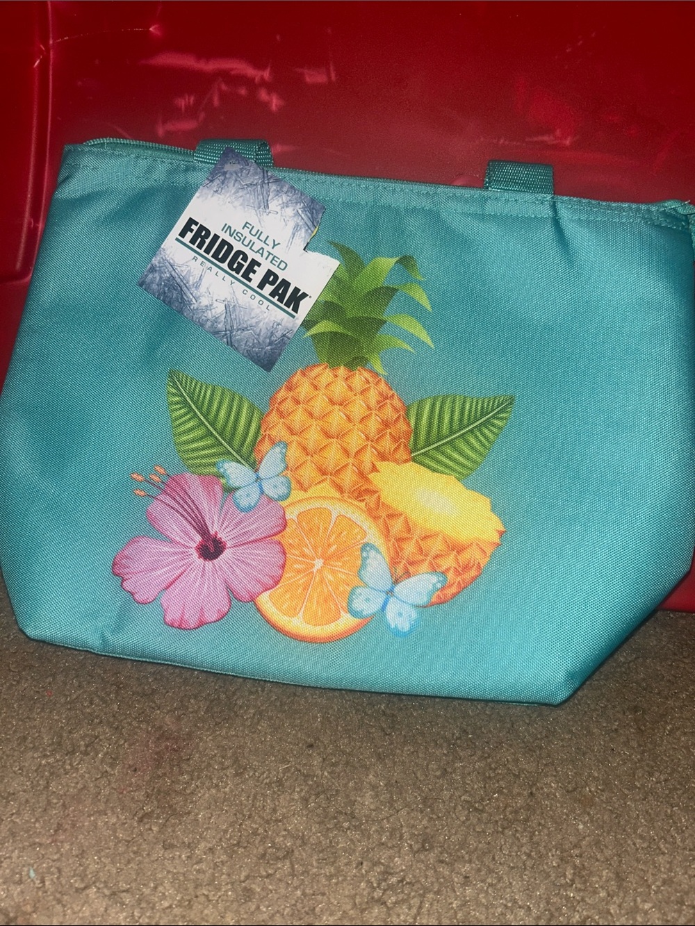 Insulated Teal Pineapple Tote Bag -